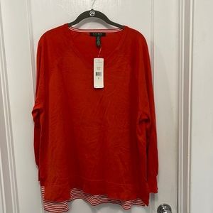 NWT Lauren Ralph Lauren Women V-Neck Hi-Low All Season Sweater in Orange Size 2X